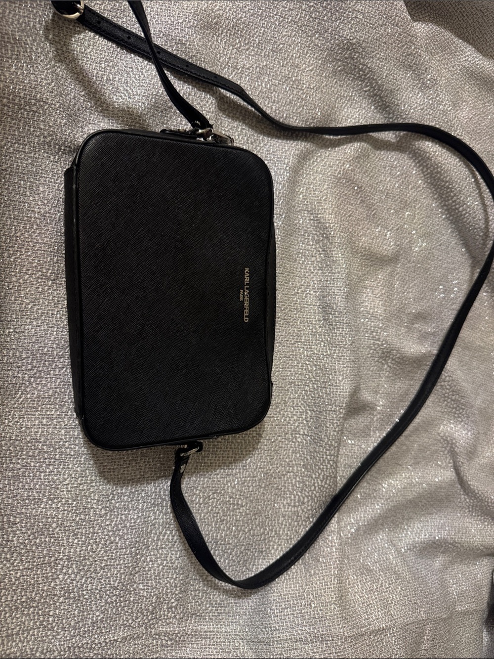 Karl Lagerfeld Black Saffiano Crossbody Belt Bag with Gold Logo